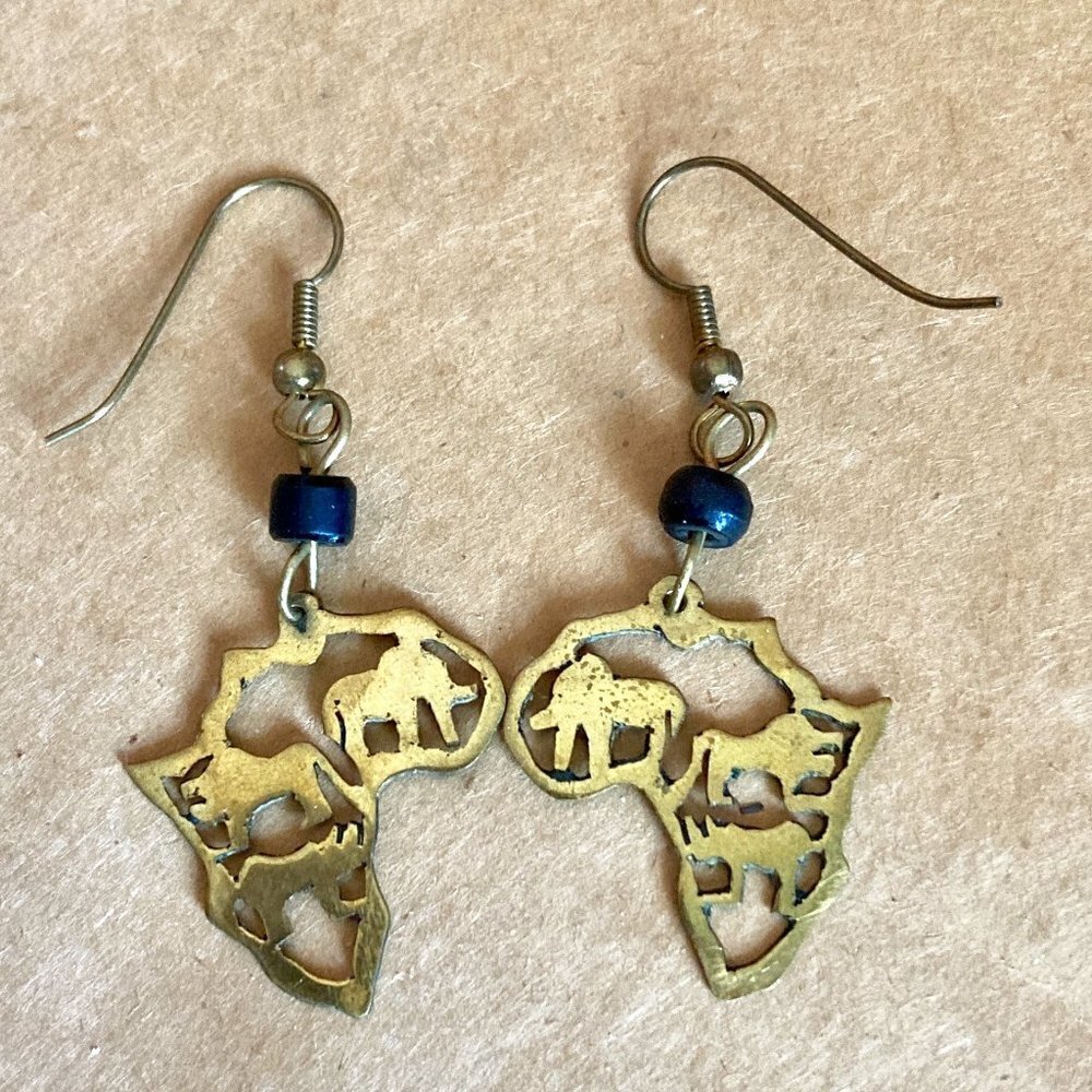Women''s Africa shaped Brass Earrings Dangle